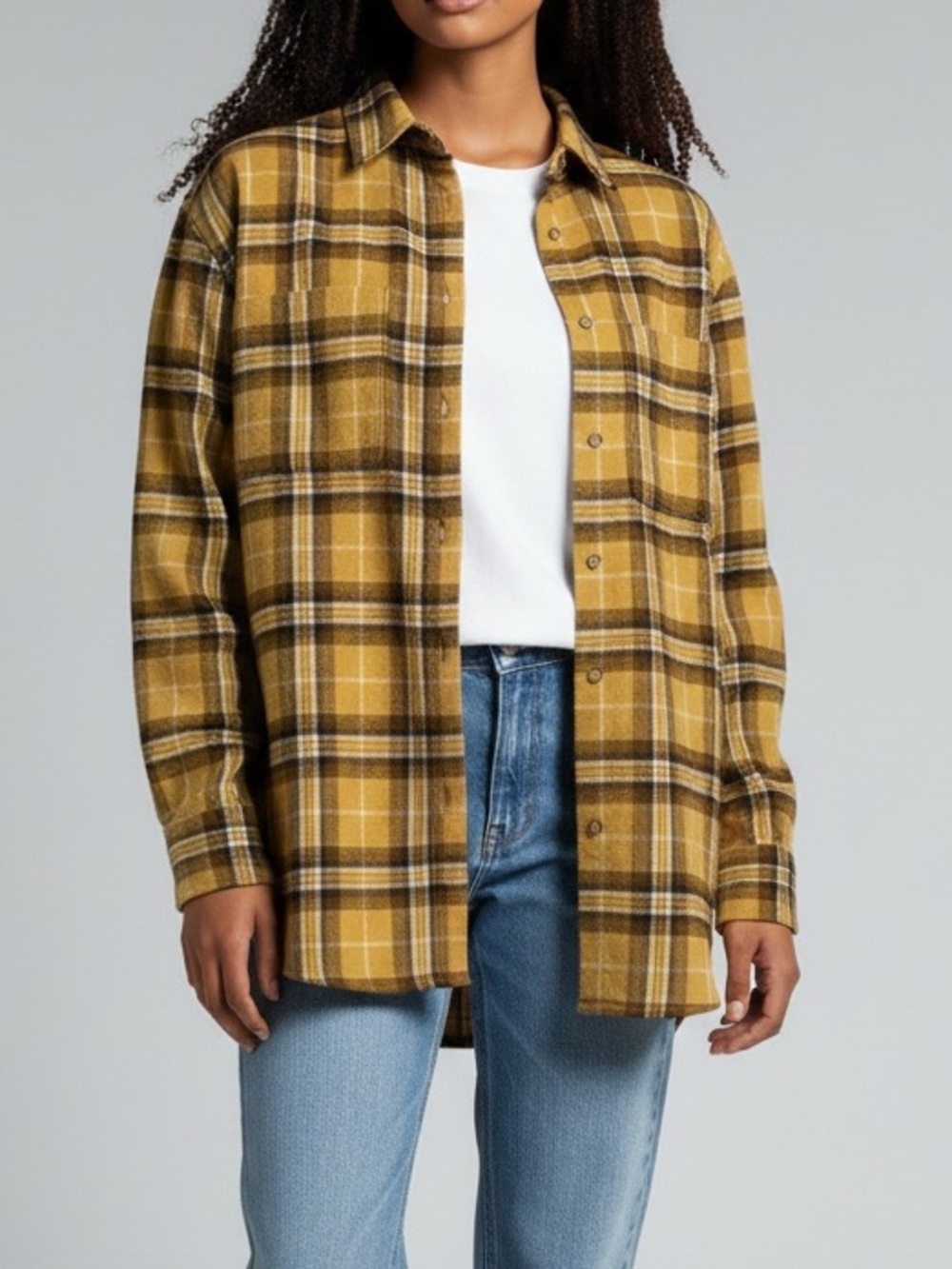 Oak + Fort Plaid Wool Blend Button Down Shirt Yellow